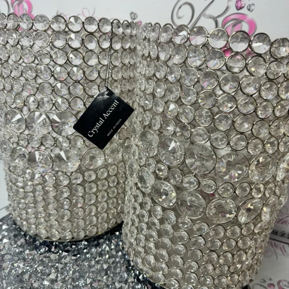2 Crystal Embellished baskets / bins large rhinestone bling Candle Holders